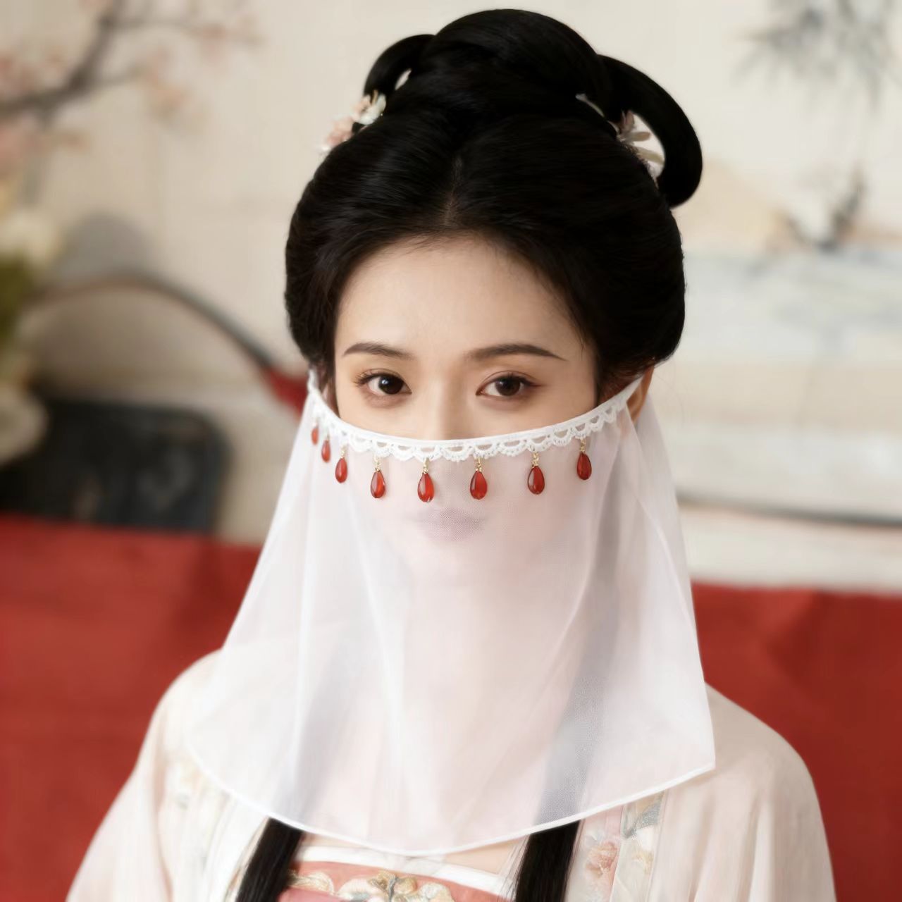 古风汉服挂耳流苏防晒面纱
