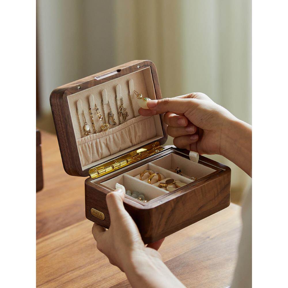 黑胡桃木实木首饰盒木质耳环耳饰发饰项炼饰品珠宝首饰收纳盒