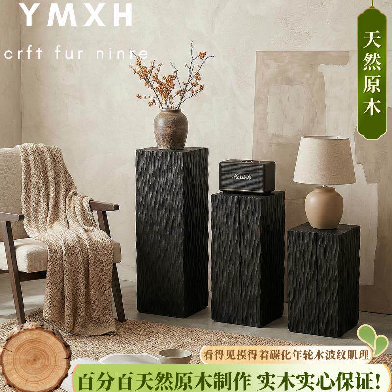 碳化木墩实木墩子服装民宿原木树桩床头柜置物花架边几小茶几摆件
