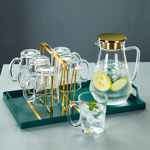 北欧玻璃杯带把柄耐热喝水杯子女夏季家用绿茶杯客厅待客水杯套装