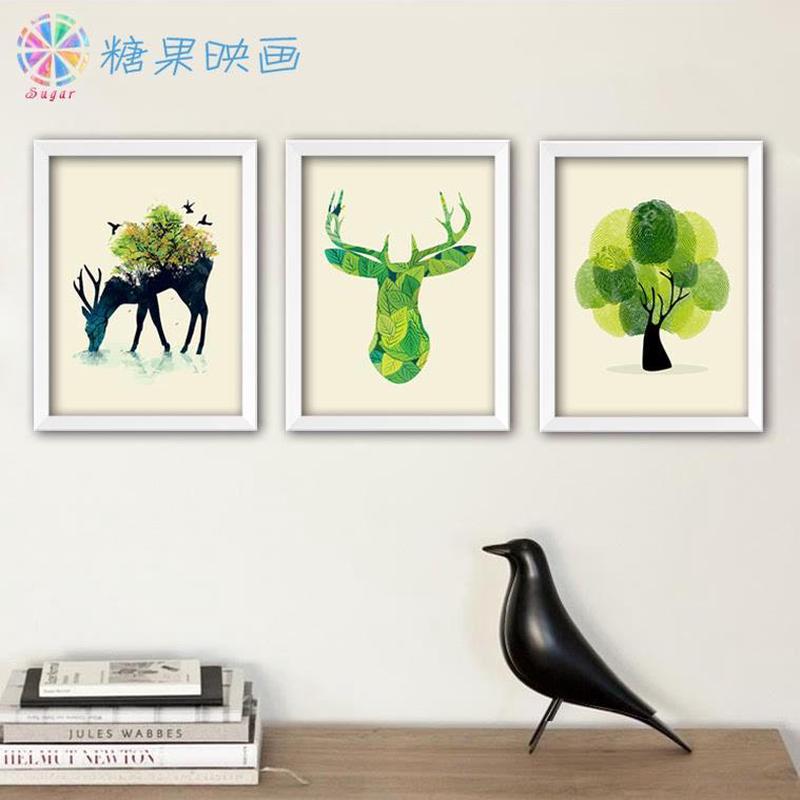 餐厅客厅床头h儿童鹿北欧房装饰画清新壁画墙卧室简约有框画挂画图片