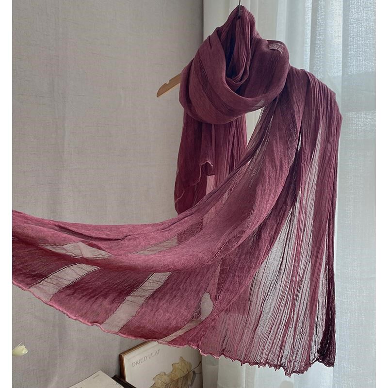 真丝棉麻拼接围巾绵柔丝巾2025新款文艺复古春秋长纱巾女秋冬护颈