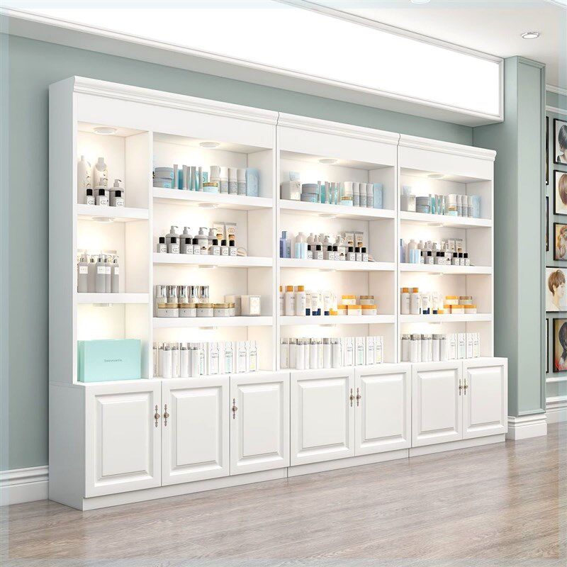 化妆品展示柜展柜陈列柜护肤品美容院欧式L柜子美甲店产品货架货