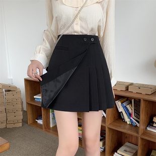 不规则黑色a字短裙包臀裙2022年新款 大码 高腰百褶裙半身裙女秋季