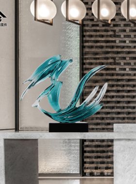 别墅欧式玄关桌面招财p摆件售楼处大厅酒店前台仿琉璃透明浪花雕