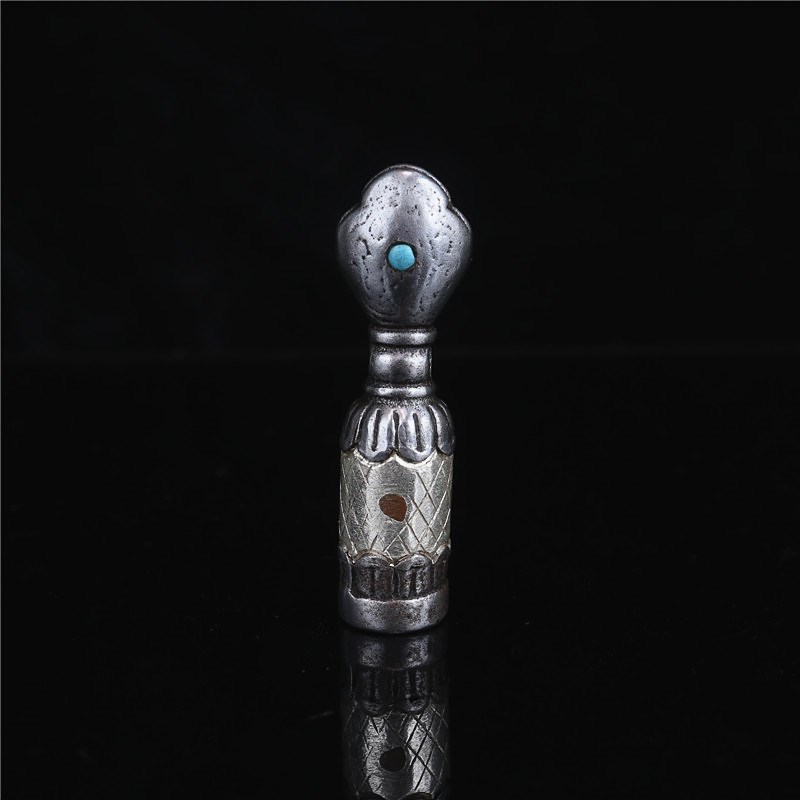 手工镶银天铁托甲法螺藏印吊坠摆件纯银嵌铁复古仿老印章