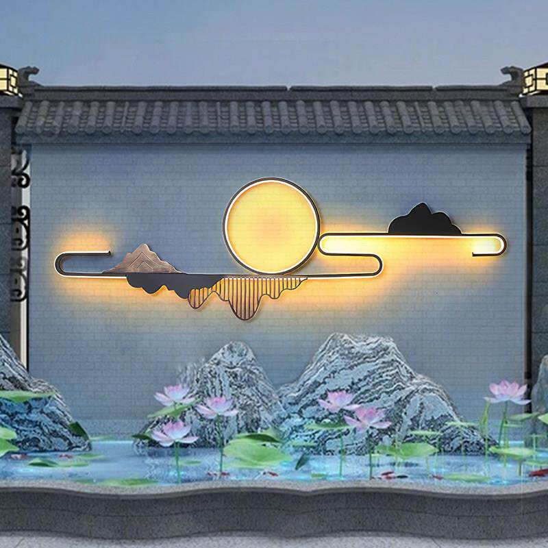 中式户外庭院背景墙壁灯院子花园别墅室外防水太阳能影壁墙景观灯