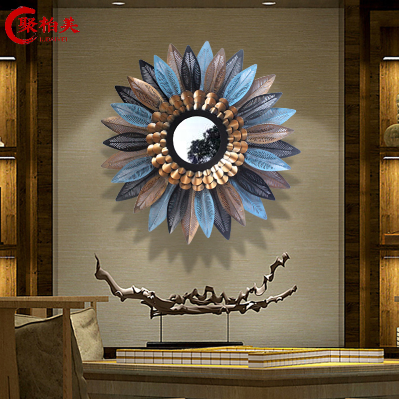 欧式金属太阳镜子墙面装饰玄关背景墙客厅铁艺挂件创意墙上装饰品