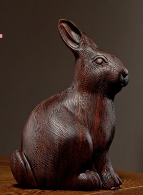 木雕十二生肖兔子摆件实木雕刻动物家居客厅电视柜桌面装饰工艺品