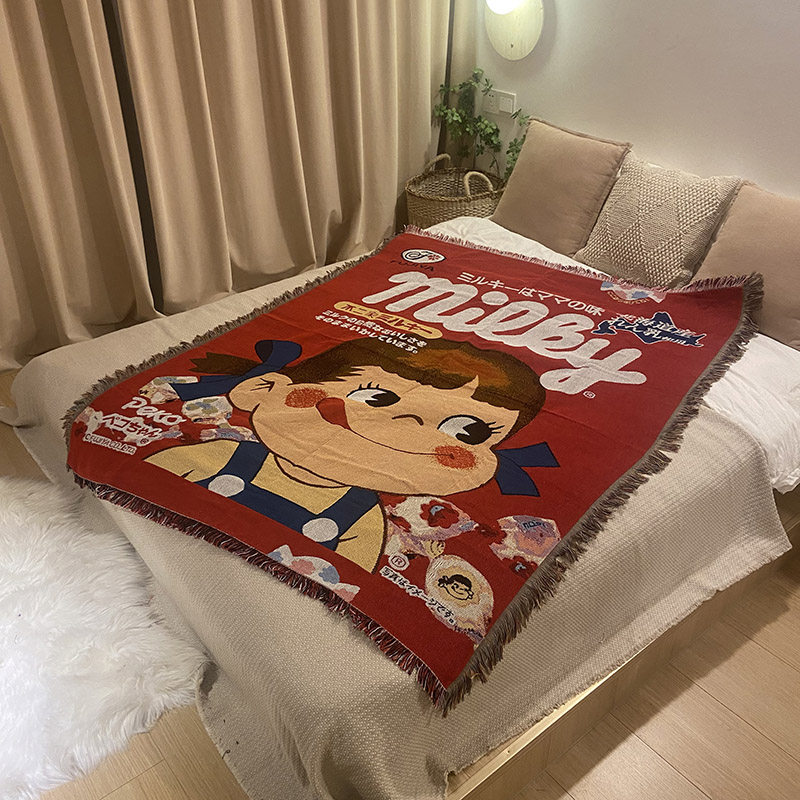 卡通懒人单人沙发盖布毯休闲小毯子办公室午睡毯多用途装饰流苏毯