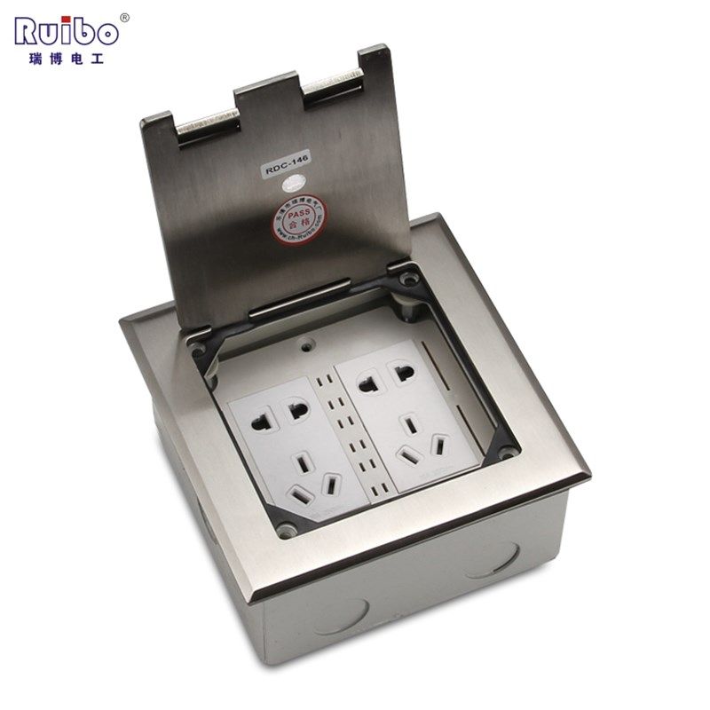 瑞博地插座不锈钢防水 146开启式五孔多功能六孔地板插座地面插座