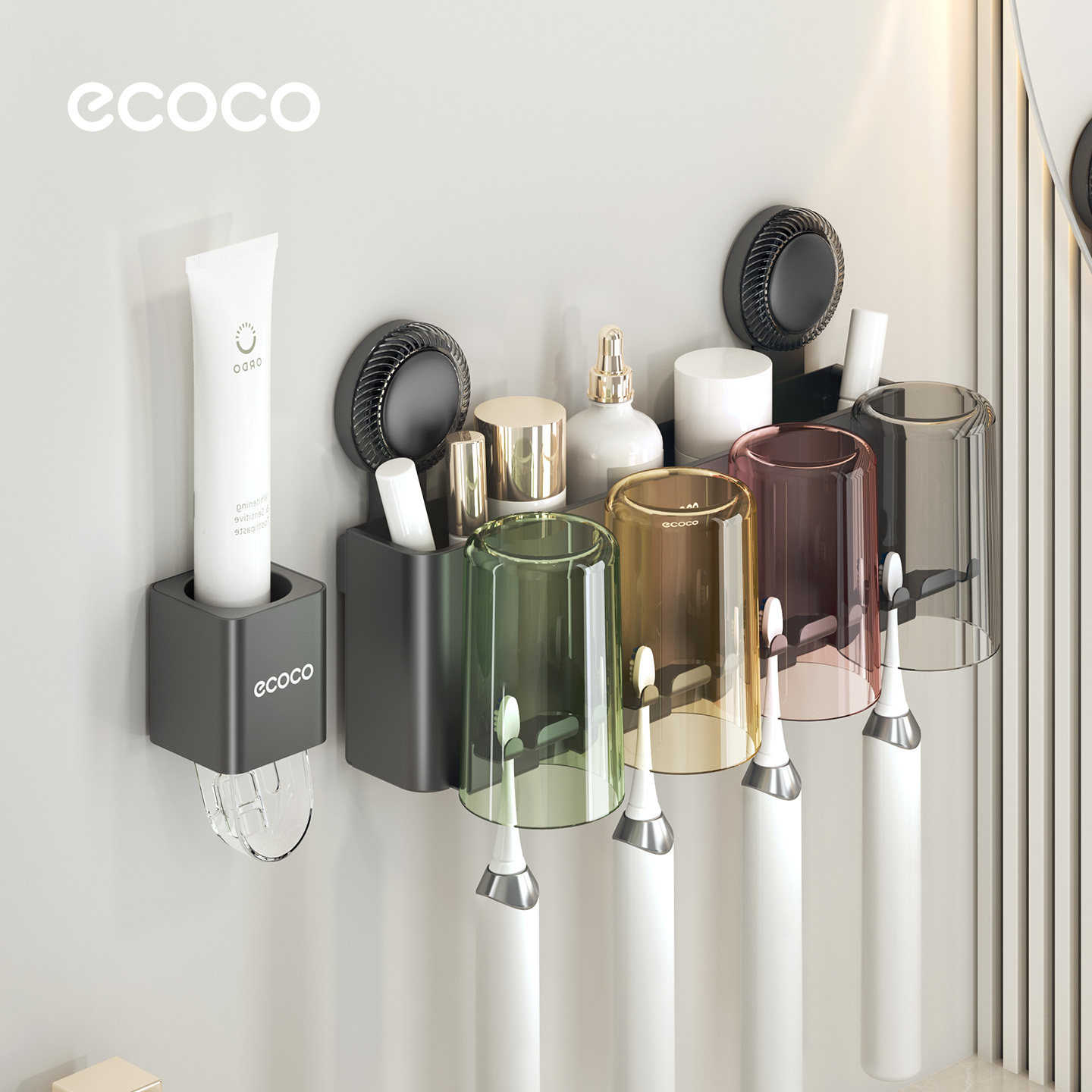 ecoco吸盘免打孔壁挂牙刷架图片