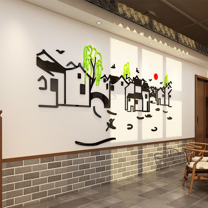 徽派建筑饭店农家乐墙面装饰铁锅炖包间贴纸画创意火锅餐饮馆背景图片