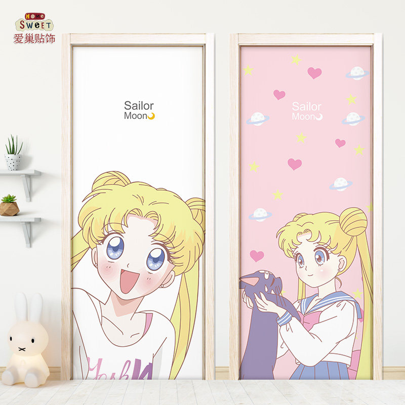 美少女门贴纸整张自粘卡通木门翻新卧室个性创意房间装饰防水宿舍
