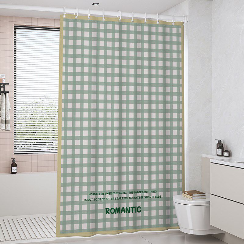 格子浴帘浴室防水帘子卫生间隔断淋浴拉帘洗澡遮挡防霉套装免打孔