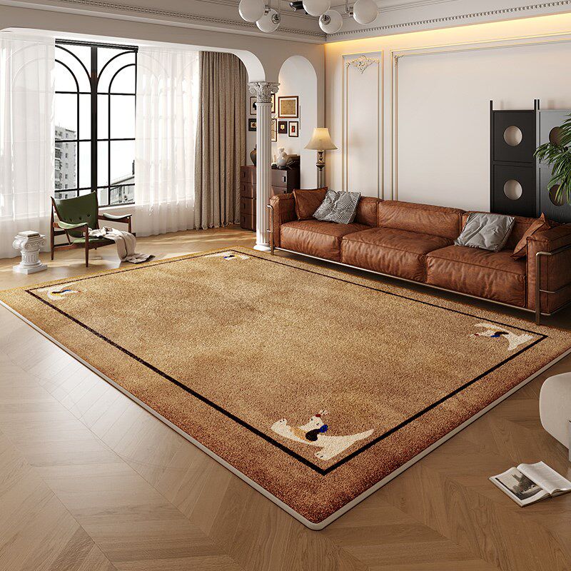 中古风卡通小狗仿羊绒地毯2025新款高级感加厚客厅卧室防滑茶几毯