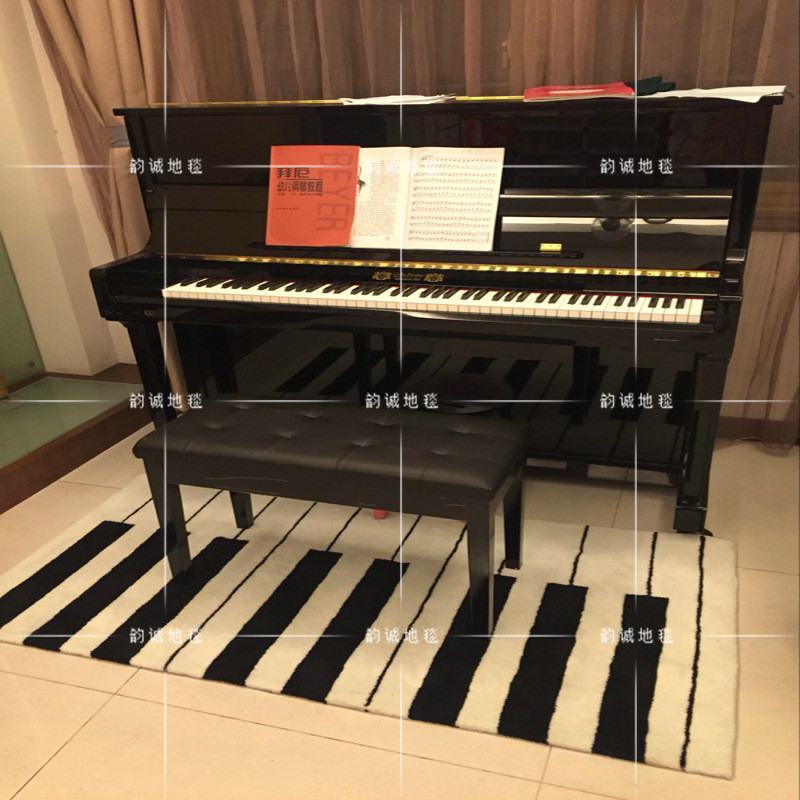 欧式黑白时尚钢琴键盘客厅茶几沙发卧室床边玄关手工腈纶地毯定制