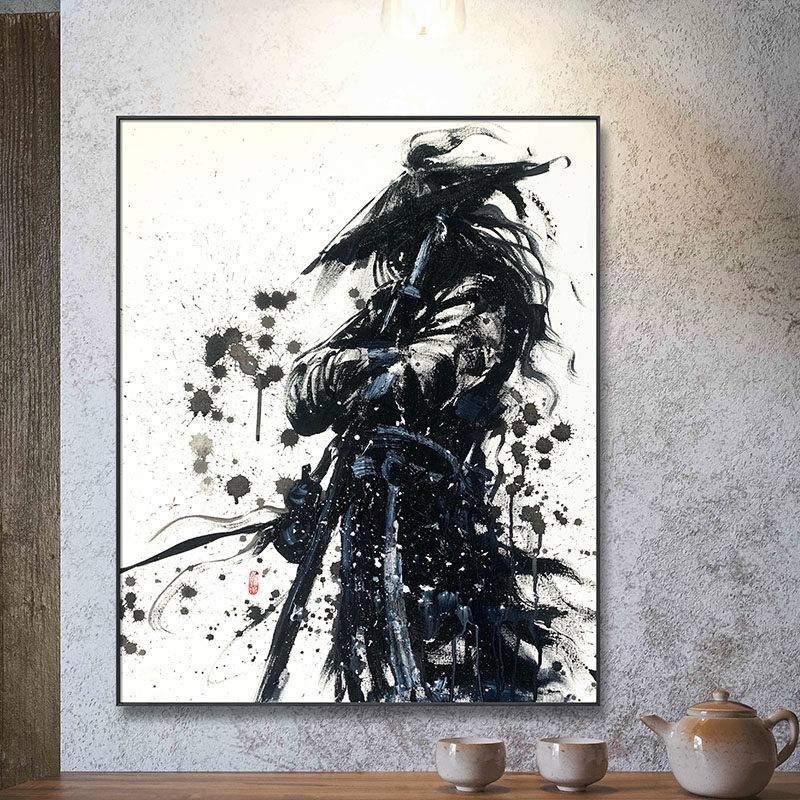 国风客厅装饰画侠客纯手绘现代简约茶室玄关办公室沙发背景墙挂画