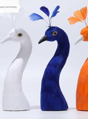 新彷真羽毛孔雀头装饰品花艺开业花篮客厅婚宴摆件孔雀头摆件