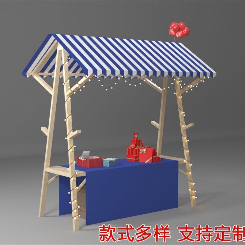 定制木制折叠架子集市摊位移动售货车商业接小吃车布艺棚架夜市架