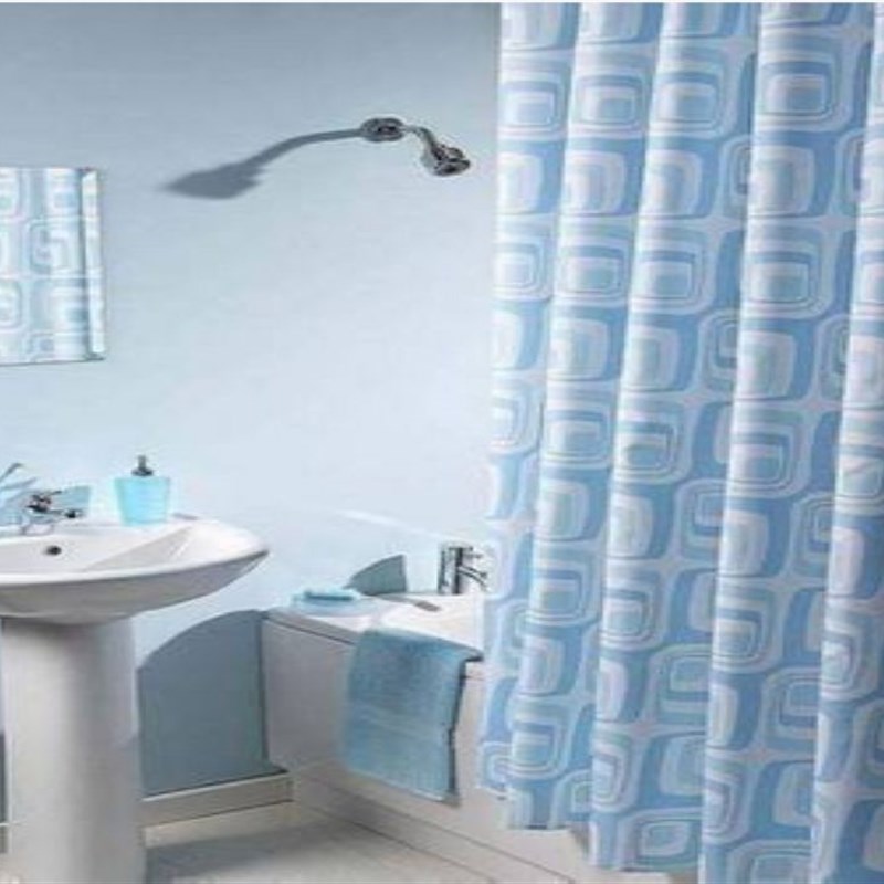 巧妹妹浴帘涤纶蓝色方格防水加厚赠挂钩卫生间窗帘浴室布