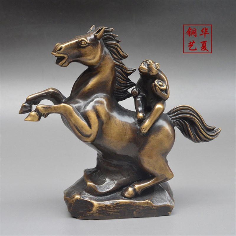 仿古纯铜马上封侯招财摆件工艺品黄铜生肖猴家居礼物装饰品摆设