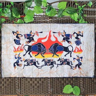 民族风蜡染画云南彝族斗牛餐厅客厅酒吧装饰壁画手工特色布画挂画
