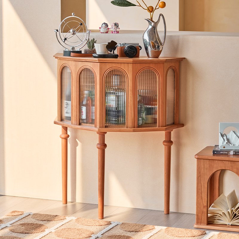 实木玄关柜沙发边柜客厅创意樱桃木展示柜案台入户门厅法式玄关架