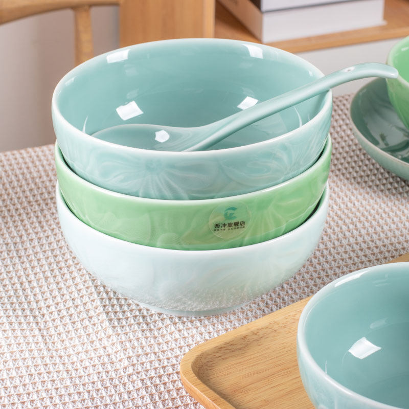 陶瓷面碗家用2025新款防烫大号7英寸中式浮雕泡面碗8英寸加厚汤碗