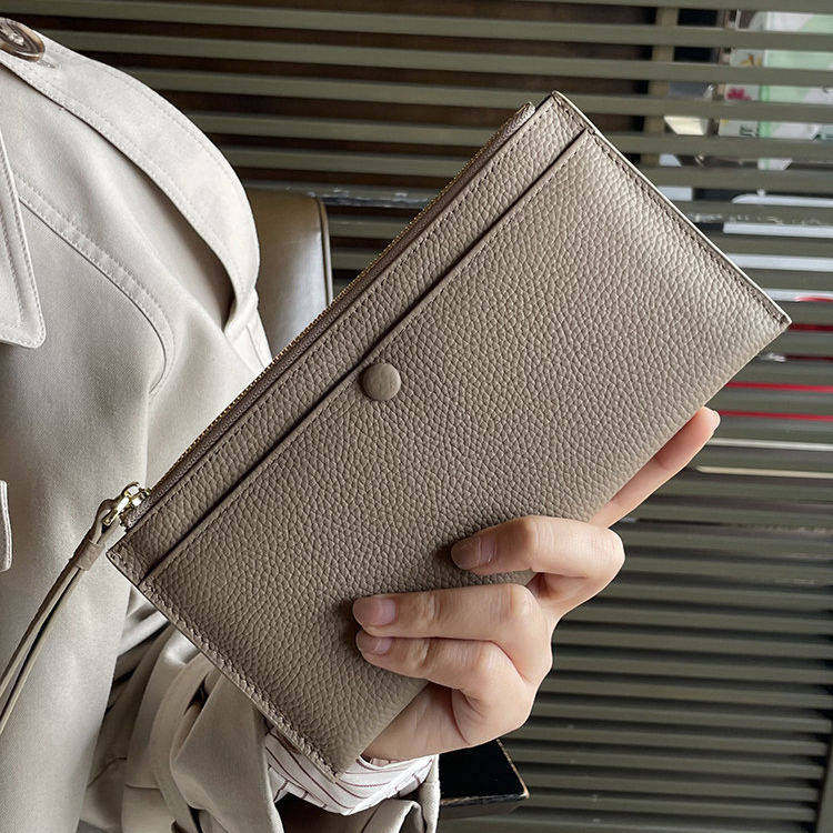 新款极简风长款钱包女荔枝纹拉链手拿包高级感小众设计日韩风钱包