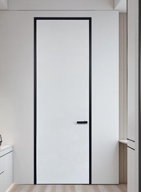 极简铝木门白色免漆门外平内开窄边卧室无框门暗门室内门隔音房门