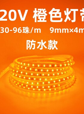 220V橙光柔性灯带5730防水LED灯条橙色橘黄色线灯户外工程照明