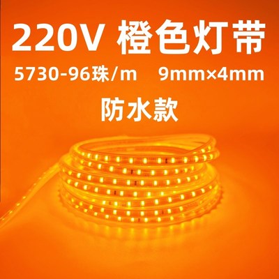 220V橙光柔性灯带5730防水LED灯条橙色橘黄色线灯户外工程照明