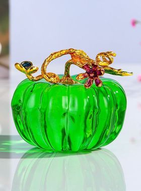 红黄绿水晶南瓜摆件家居客厅桌面柜台装饰品摄影拍照道具生日礼物