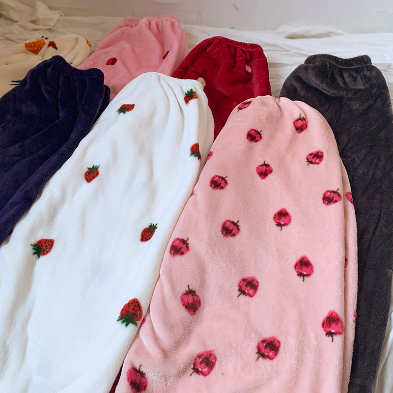 珊瑚绒睡裤女长裤秋冬宽松大码200斤加绒加厚法兰绒女士家居裤子