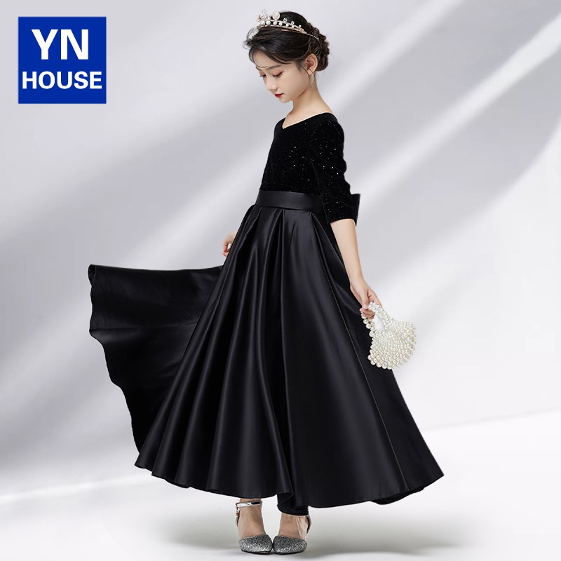 国庆节儿童演出服黑色大合唱团表演服礼服男女童小学生主持人朗诵