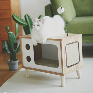 我上电视啦!凯瑞实木猫窝猫床猫爬架玩具床头柜茶几多功能
