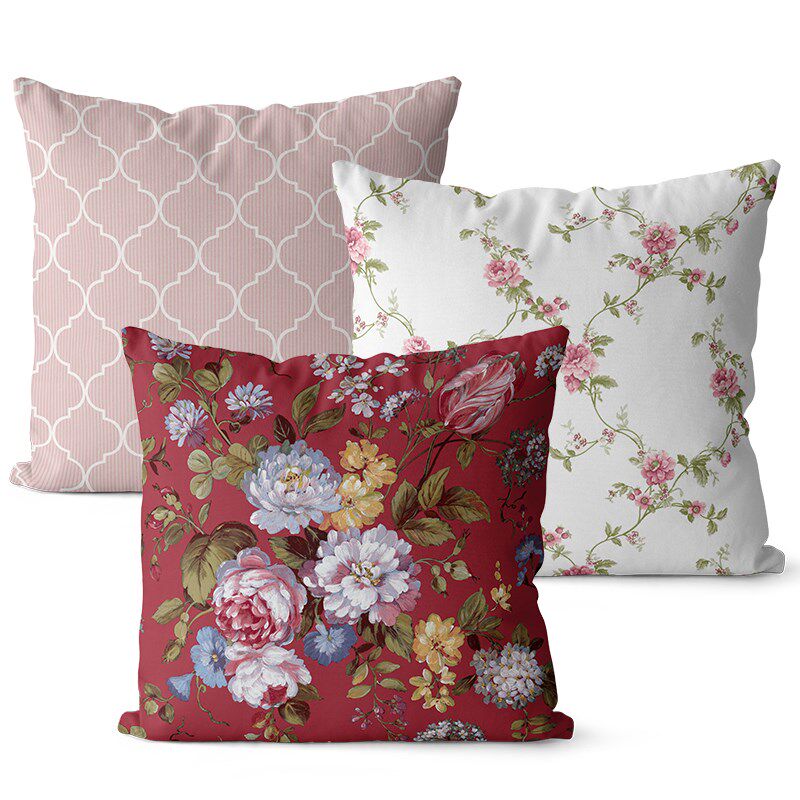 北欧红色格子图案抱枕靠垫套床头大靠背沙发装饰腰枕花卉靠枕定制