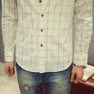 男装 男式 衬衫 棉英伦风休闲百搭新款 收腰寸 修身 法娅茜格子长袖