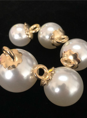 DIY金色花瓣底托珍珠钮扣开衫毛衣时装扣超大珍珠纽扣20mm 满包邮