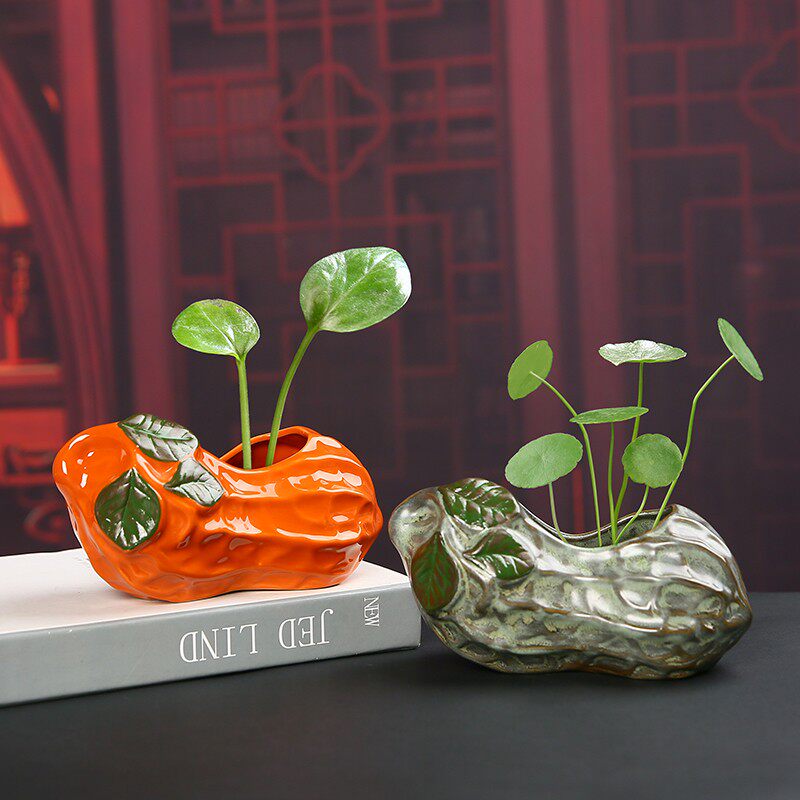 创意个性陶瓷花瓶水养铜钱草花盆绿萝插花瓶子客厅餐桌办公室摆件