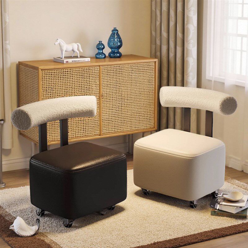 滑轮小凳子家用矮凳客厅溜溜凳靠背椅可移动实木万向轮儿童小板凳