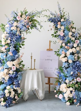 大型仿真花艺拱门结婚背景布置婚宴迎宾摆花牛角花架婚纱橱窗花柱