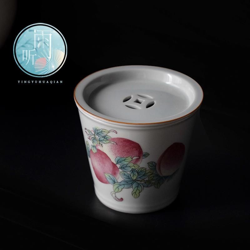寿桃茶洗茶渣缸建水陶瓷带盖中式家用盖碗茶具壶承小水盂
