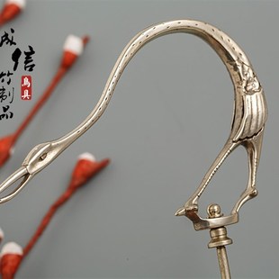 精品手工仙鹤挂钩纯白铜画眉百灵鸟笼子百灵竹黄铜鸟笼钩子提手