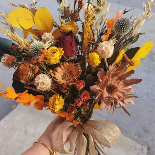 秋色泰迪向日葵玫瑰家居干花摆件客厅花卉永生花真花软装花艺花束