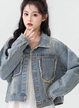 2024春季新款复古牛仔外套女春秋韩版毛边短款夹克休闲学生上衣潮
