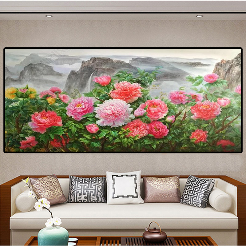 数字油画牡丹花开富贵diyw油彩画手绘填色定制招财客厅装饰画中式