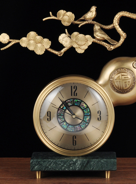 黄铜喜上眉梢台式钟摆件座钟时钟石英钟家居客Q厅电视柜酒柜装饰