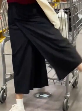 梨型身材灰色工装裙裤女秋u季高腰休闲a字半身R裤裙宽松开叉阔腿